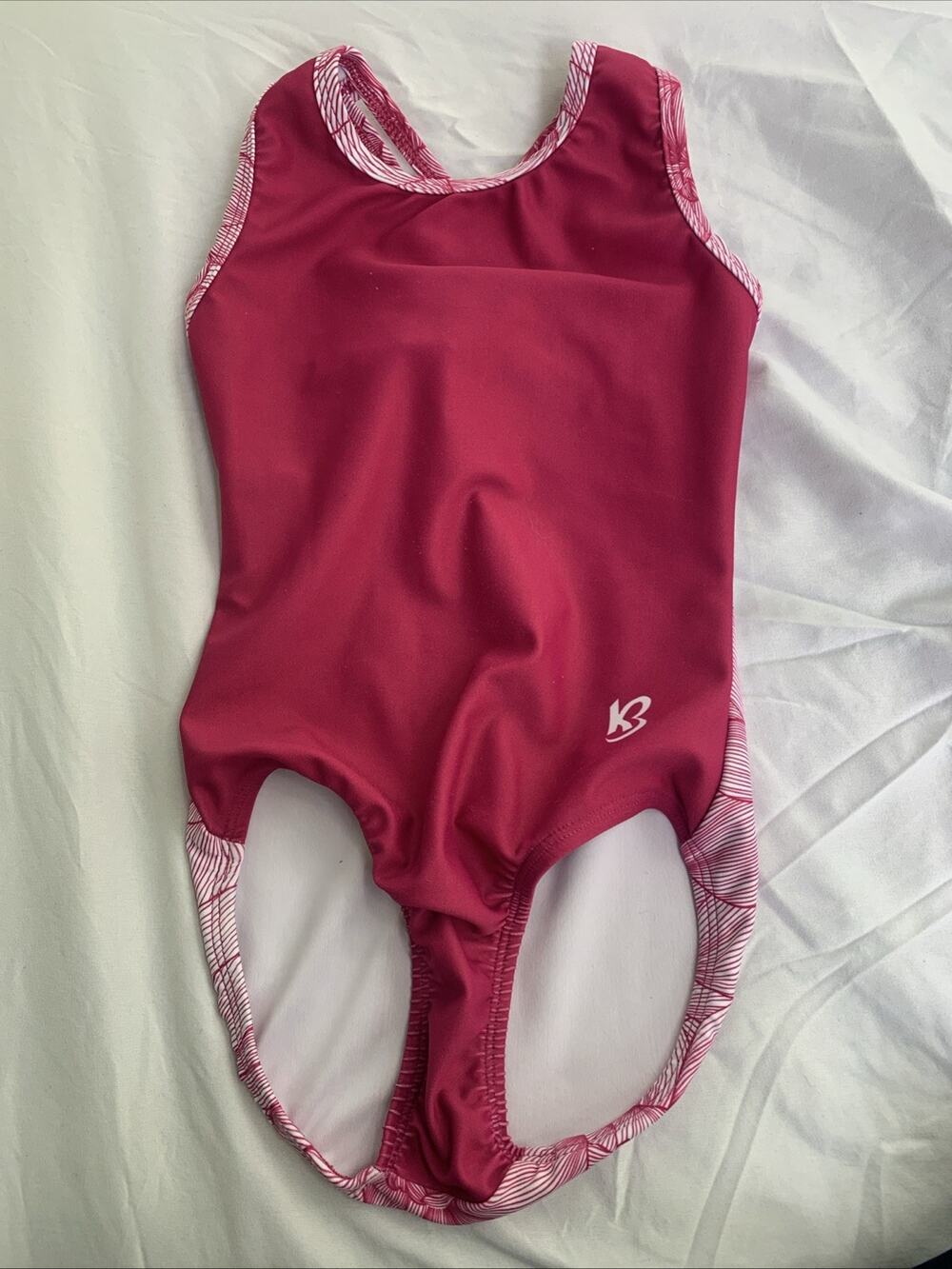 KBee Leotard Gymnastics Size 6-7 Pink With Pink Floral On The Back